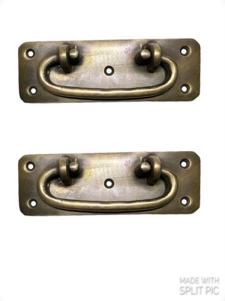 2 narrow BOX HANDLES 12.5 cm x 4 cm chest watsonbrass 43A small trunk old age style 5" solid BRASS natural bronze patina blanket gate door barn pulls lift lock