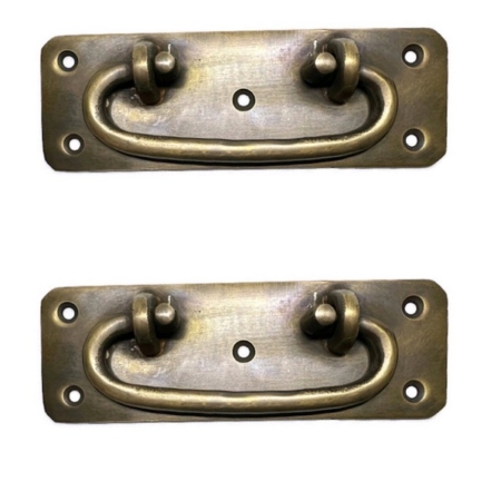 2 narrow BOX HANDLES 12.5 cm x 4 cm chest watsonbrass 43A small trunk old age style 5" solid BRASS natural bronze patina blanket gate door barn pulls lift lock
