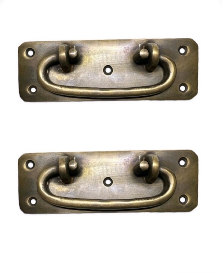 2 narrow BOX HANDLES 12.5 cm x 4 cm chest watsonbrass 43A small trunk old age style 5" solid BRASS natural bronze patina blanket gate door barn pulls lift lock