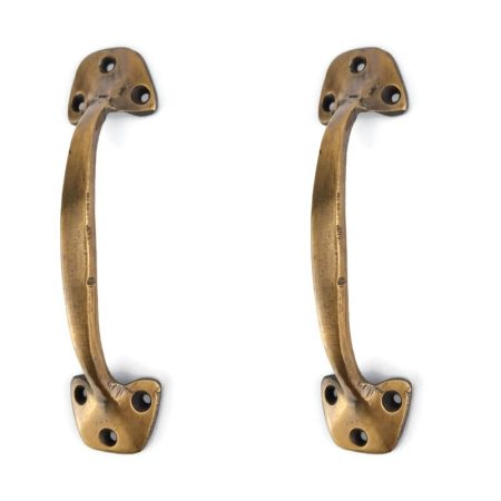 2 small barn DOOR handle pulls solid heavy brass 6.1/4"inches 16 cm old vintage style kitchens D pull handles grab box lift rustic