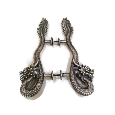 BACK TO BACK 2 amazing heavy solid brass heavy Dragon shape Hand made Cast 19" inch Door Handle Pull Old Style handle Bronze Patina 48 cm concealed fixing ilya