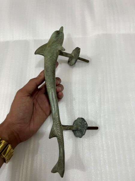 BOLT version medium DOLPHIN handle door PULL solid brass hollow old aged style GREEN 30 cm seaside antique green patina beach vintage style