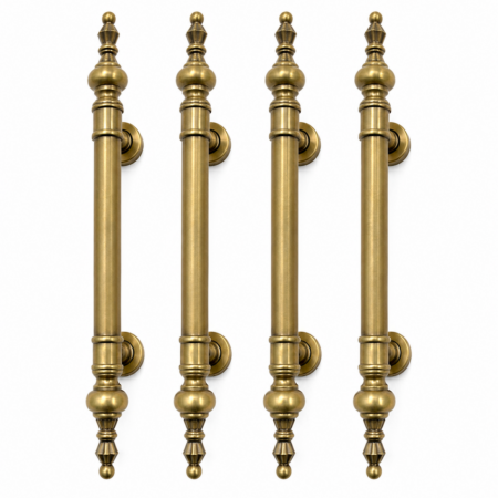 4 stunning door handle pulls solid spun 45 cm hollow brass vintage aged old style 17 inch GRABS