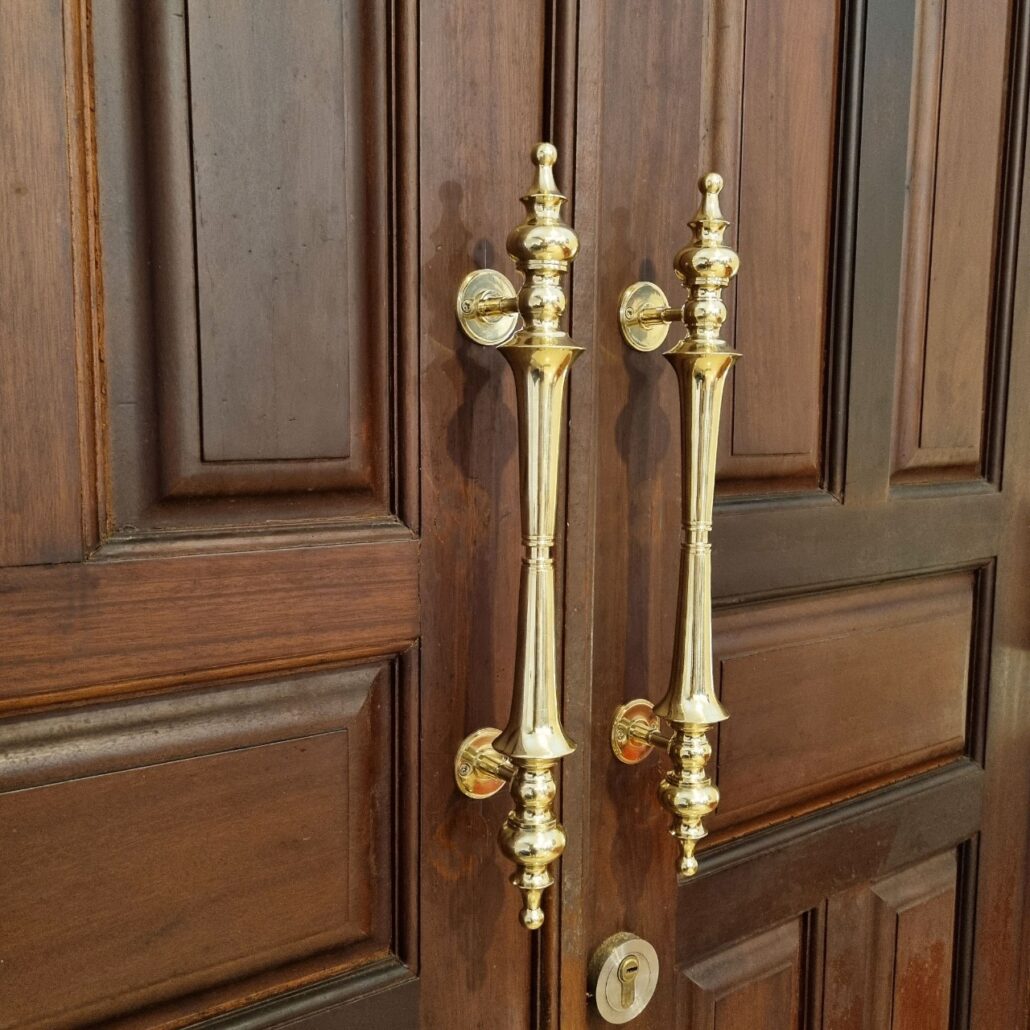 2 Gorgeous 15.3/4 Inch Brass Large 40 Cm Long Door Handle Vintage Style  Solid Brass Spun Hollow Pulls Old Style Natural Hand Made Patina 