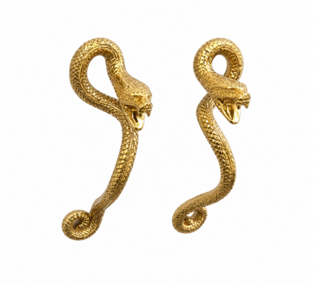 Pair Curly Snake Solid Brass Door Pull Handles 7” Left & Right Handmade Cabinet Pulls
