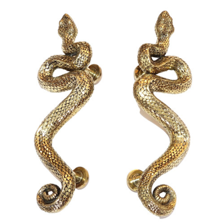 Large Rattlesnake Solid Brass Door Handles 18” Rustic Vintage Snake Pull Handles Pair