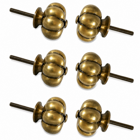6 Small Garlic Shape Brass Drawer Knobs – 1.1/2" Vintage Antique Style Cabinet Pull Handles 36mm