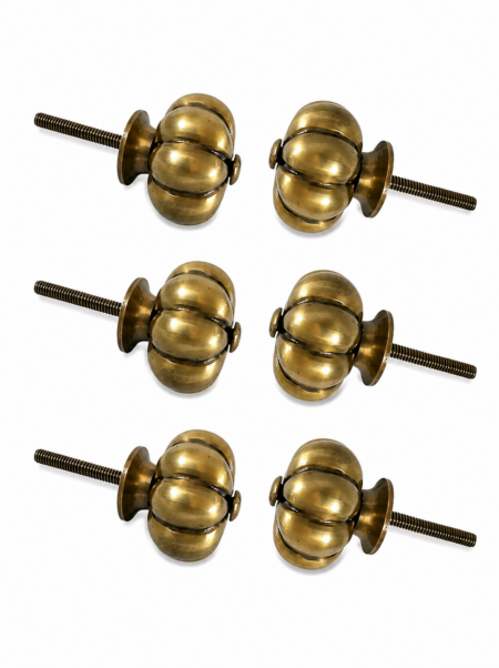 6 Small Garlic Shape Brass Drawer Knobs – 1.1/2" Vintage Antique Style Cabinet Pull Handles 36mm