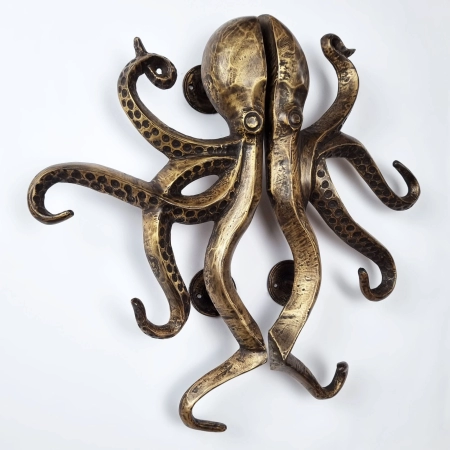 Large Octopus Brass Door Handles 16” Solid Polished Brass Tentacle Pulls Pair Vintage Nautical Tariff Included