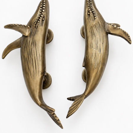 SHOWER DOOR GLASS mount Brass Magnificent whale shape 12 silver Brass Door Pull Handle Grab Old Style 30 cm amazing humpback