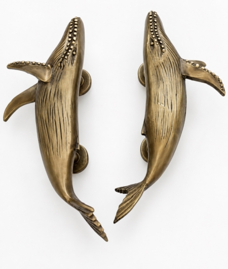 SHOWER DOOR GLASS mount Brass Magnificent whale shape 12 silver Brass Door Pull Handle Grab Old Style 30 cm amazing humpback