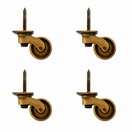 4 Strong Large Heavy Screw Castors Chair Table Wheels – Solid Brass Square Plate Antique Style