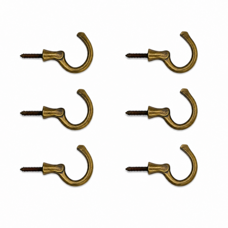 6 Large Solid Brass Cup Hooks 3 Inch Antique Style Kitchen Dresser Wall Hooks Handmade