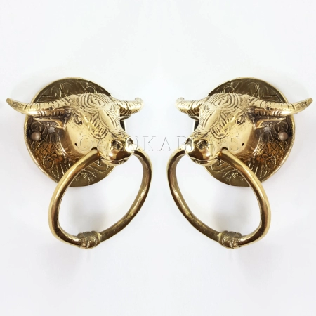 4 pieces Solid brass 4 nice Buffalo Head Horn Bull Handle Pull Ring 7cm Old Style Hook Ring very heavy cast steer ring grab