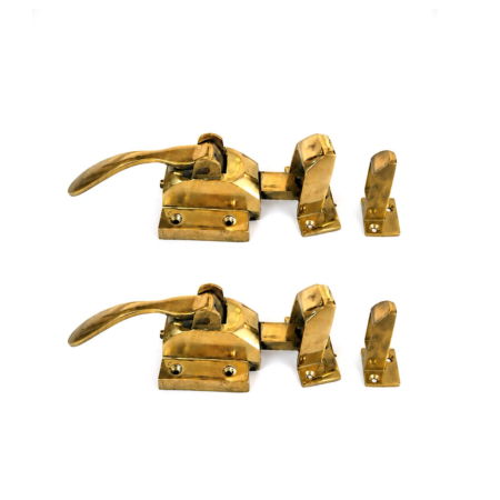 2 x Offset 3/4" Ice Box Catch Latch Solid Brass Lever Action Cabinet Door Fastener Vintage Style