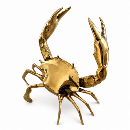 Large 8" inch Brass Mud Crab Statue handmade in solid brass. Unique coastal and nautical home decoration perfect for table display, bar décor, office styling or collectors.