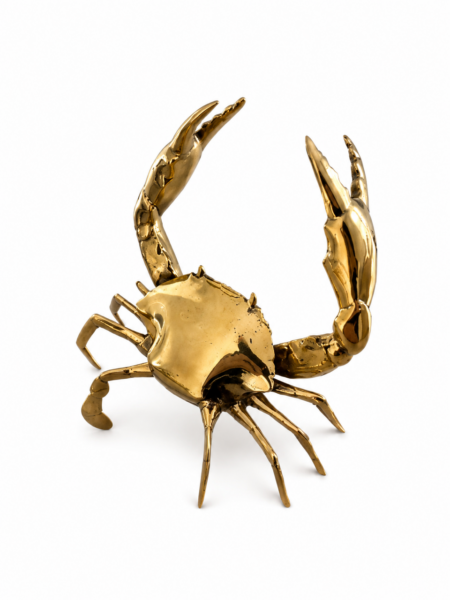 Large 8" inch Brass Mud Crab Statue handmade in solid brass. Unique coastal and nautical home decoration perfect for table display, bar décor, office styling or collectors.