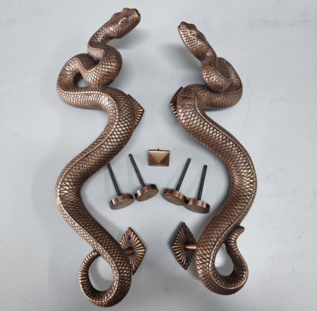 2 RATTLE SNAKE 18" inch long large version 46cm gorgeous door handles pair heavy brass glass shower metal doors rear fix