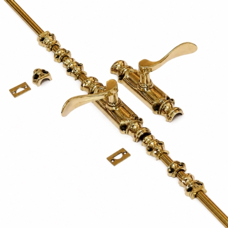 Back-to-Back Lever Cremone Bolt Set – 110 (280cm) Solid Brass Espagnolette Door Fastener – Heavy French Rustic Hardware