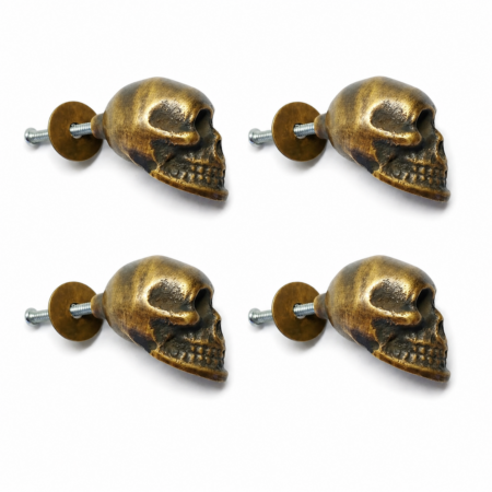 2 Small Skull Head Wall Hooks Solid Brass 3.1/2" Coat Hat Hooks Heavy Vintage Gothic Antique Brass Hanger
