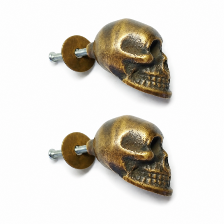 2 Cute Small Skull Head Knob Pulls – Heavy Solid Brass – Old Style Gothic Hardware