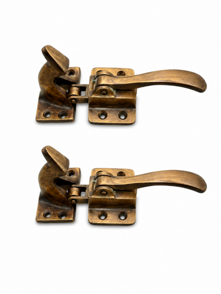 2 Rare Offset Ice Box Catches – 4 Solid Brass Lever Latches, 12 Offset Antique Style Left & Right Heavy Vintage Ice Box Hardware
