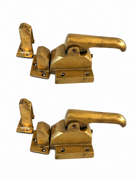 2 Sets Solid Brass ICE BOX Catch Lever Latch Flush Flat or Offset 34Heavy Vintage Style Hardware 14 cm
