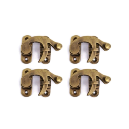 4 Heavy Solid Brass Box Latch Catches 2 Vintage Antique Style Hasp Locks, Jewellery Box Cabinet Door Furniture Hardware 50mm