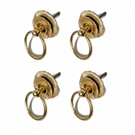4 Large 70mm Flower Ring Pull Handles – Solid Brass Vintage Asian Style