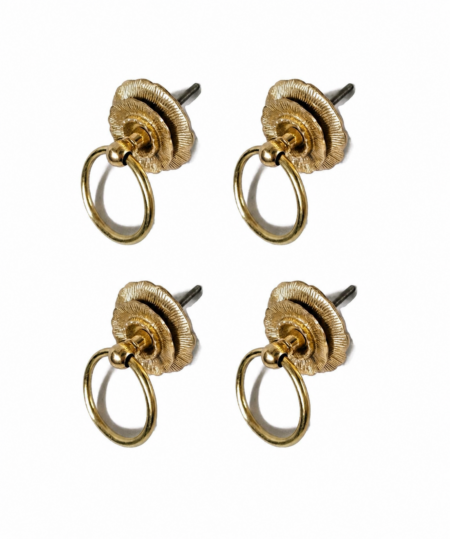 4 Large 70mm Flower Ring Pull Handles – Solid Brass Vintage Asian Style