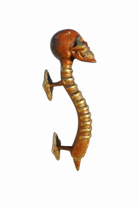 Aged Skull Door Pull Handle Solid Brass Spine Handle 28cm Gothic Vintage Door Handle Antique Style 11 inch version 