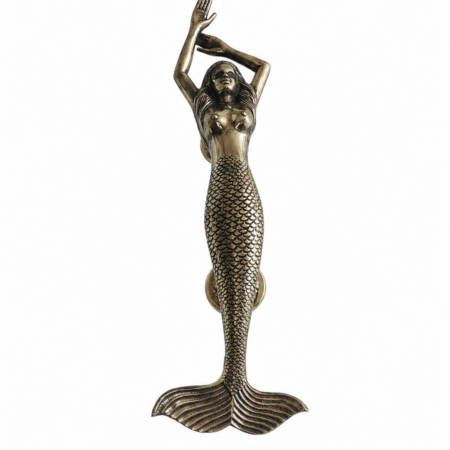 Large Mermaid Solid Brass Door Pull Handle 15.5” Antique Style Heavy Front Door Handle Aged Brass