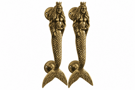 2 pieces brass 9 Long Hair Mermaid Vintage style heavy solid brass door handles pull stunning beautiful entry grab 22cm long