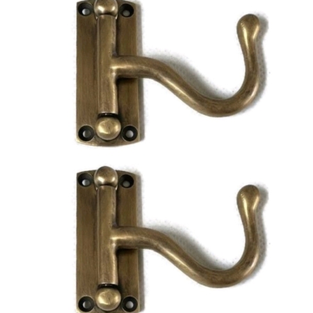 small folding COAT HOOK door heavy solid brass furniture old style swing arm