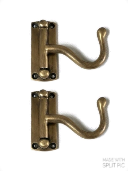 small folding COAT HOOK door heavy solid brass furniture old style swing arm