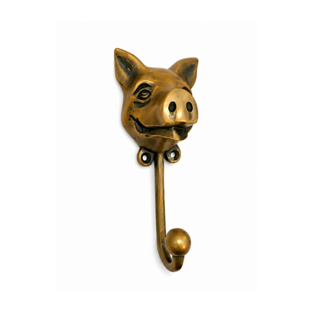 1 Large PIG COAT HOOK Solid Brass Vintage Antique Pig Head Wall Hook Rustic Farmhouse Beach House Decor