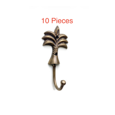 10 pieces aged bronze patina 5 palm tree COAT HOOKS 12.5 cm medium solid brass antiques vintage old style 125 mm hook