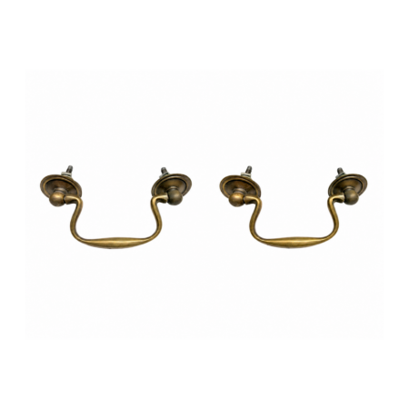 Pair Antique Brass Swan Neck Drawer Pull Handles 3" Centers Solid Brass Vintage 1685 Style
