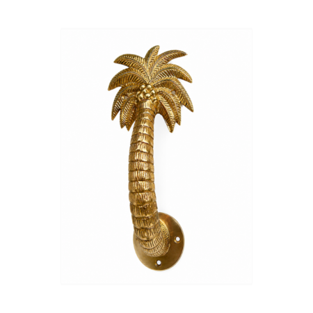 Small Palm Tree Brass Door Handle, 9 Inch (24 cm), Solid Brass Hand Made Pull, Polished Vintage Style