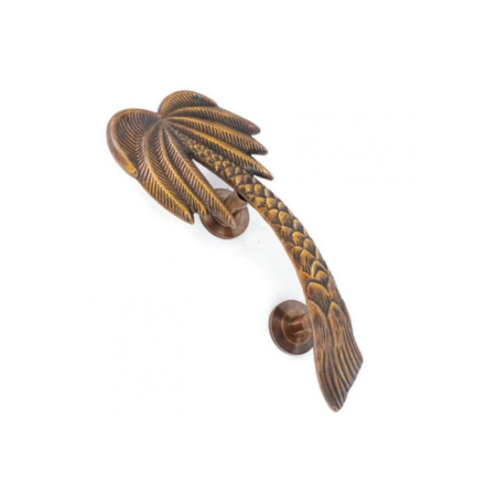 Solid Brass Palm Tree Door Pull Handle 12" Tropical Rustic Front Door Grab Handle – Left or Right Version