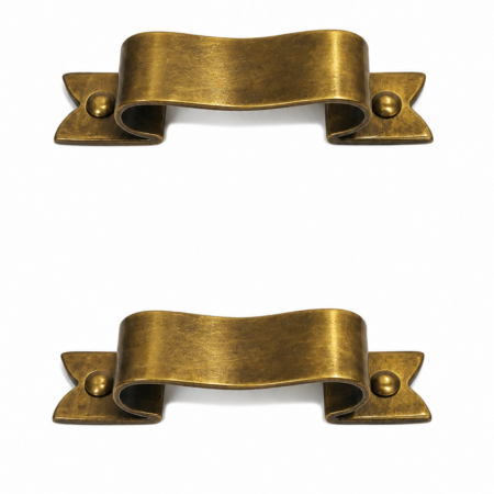 2 Small Solid Brass D Pull Handles 3.5" (90mm) – Heavy Ribbon Style Drawer Pulls – Vintage Kitchen Cabinet Hardware