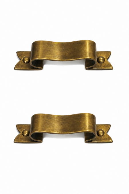 2 Small Solid Brass D Pull Handles 3.5" (90mm) – Heavy Ribbon Style Drawer Pulls – Vintage Kitchen Cabinet Hardware