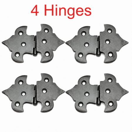 4 Small Offset Fancy Scallop Solid Brass Door Hinges Lead Light Meat Safe Aged Patina Heavy Vintage Style