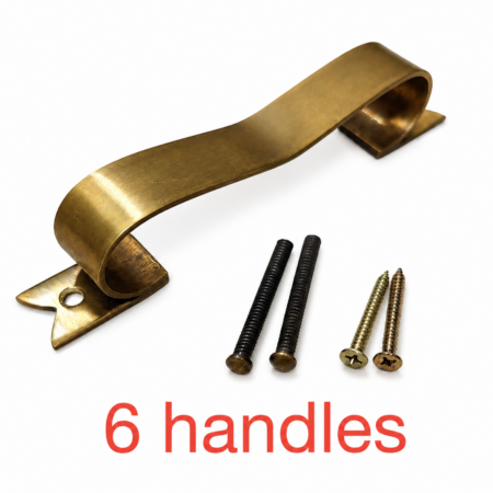 6 Solid Brass Ribbon Drawer Pull Handles 6" D Pull Vintage Kitchen Cabinet Handles