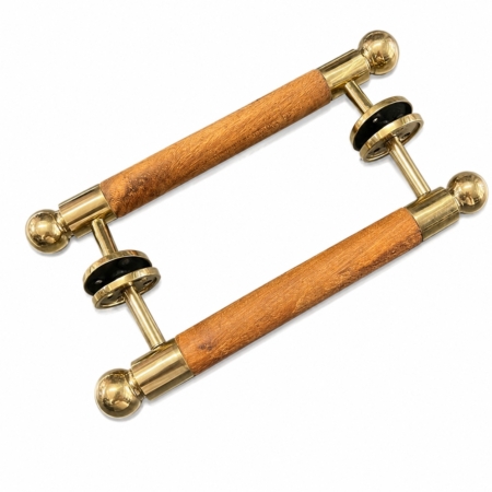 2 FACE FIX 12" Wooden Door Handles Solid Brass Ends Vintage Style Mahogany Pulls