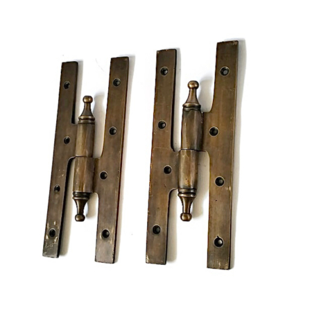 2 Sets Large Lift Off Brass Hinges 8” French H Shape Cabinet Door Hinges Vintage Style Finial