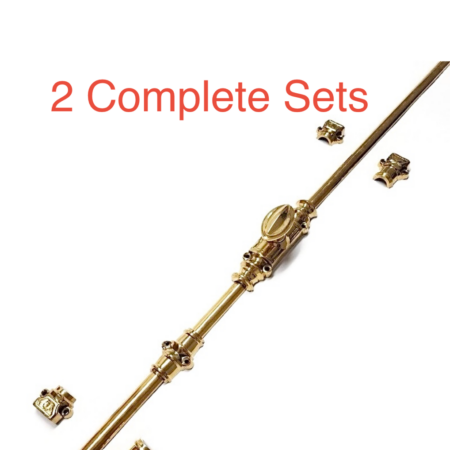 2 Complete Sets Brass Cremone Bolts 110” Espagnolette French Door Slide Lock Antique Style small knob version