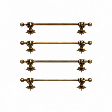 Set of 4 Solid Brass Fist Hand Towel Rails 15" Star Back Plate Vintage Antique Bathroom Towel Holders
