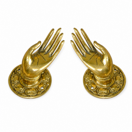 2 Buddha Hand Brass Door Hooks Pull Handles Small Vintage Brass Knobs 2.25”