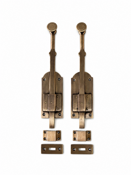 2 Heavy 12” French Style Solid Brass Flush Bolts Antique Bronze Patina Door Slide Locks